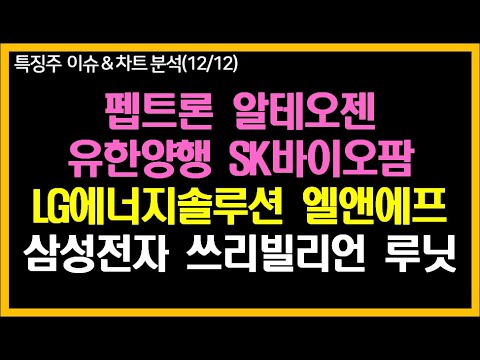 특징주 차트 분석 | 펩트론  알테오젠 유한양행  SK바이오팜 LG에너지솔루션  엘앤에프 삼성전자  쓰리빌리언  루닛